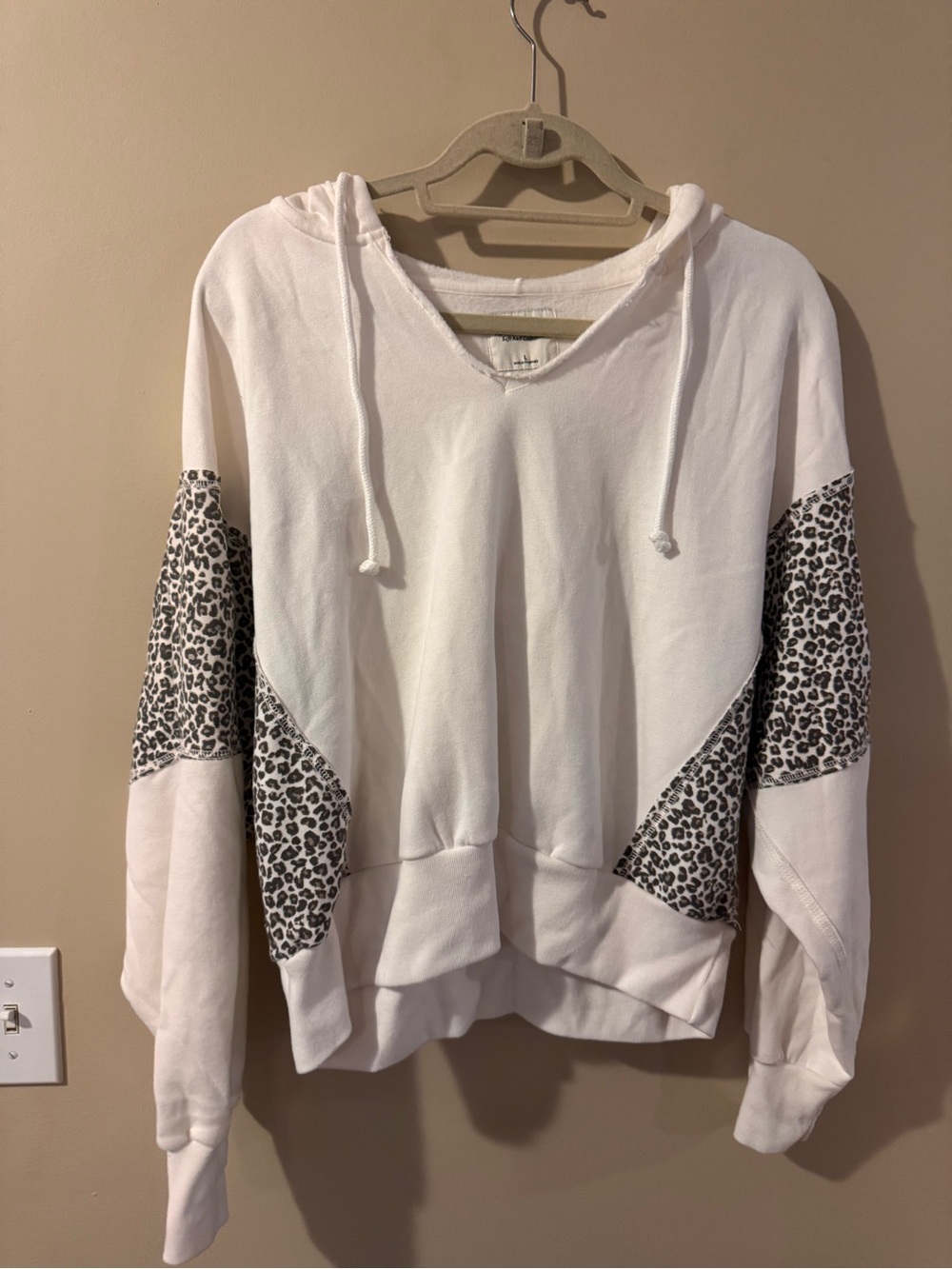 Abercrombie Women's White Hoodie with Leopard Print Panels